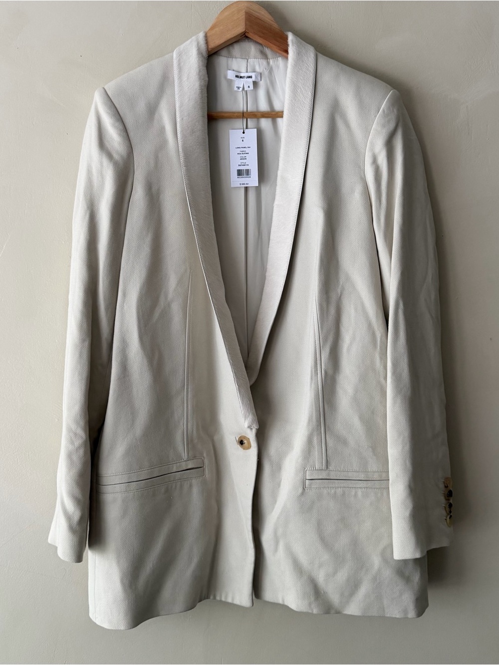 NWT Helmut Lang Cream Single-Button Shawl Collar Blazer sz 6